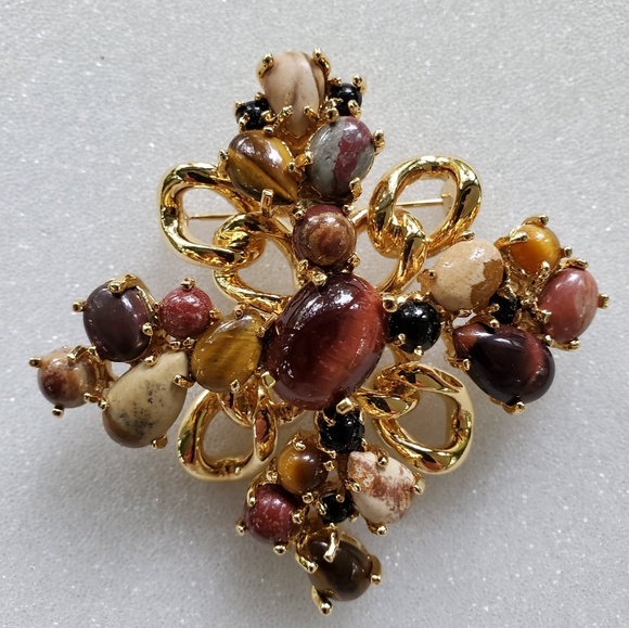 St. John Brooch Pendant Tigers Eye & Agates - Picture 1 of 4